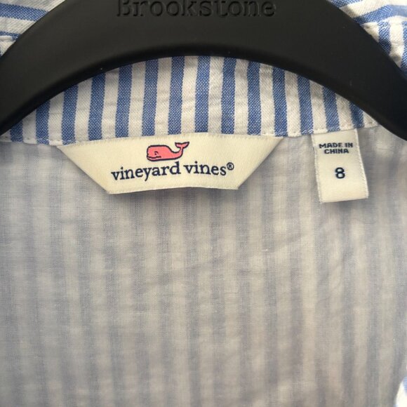 Vineyard Vines Tie Front Seersucker Shirtdress In Cornflower - Picture 3 of 8